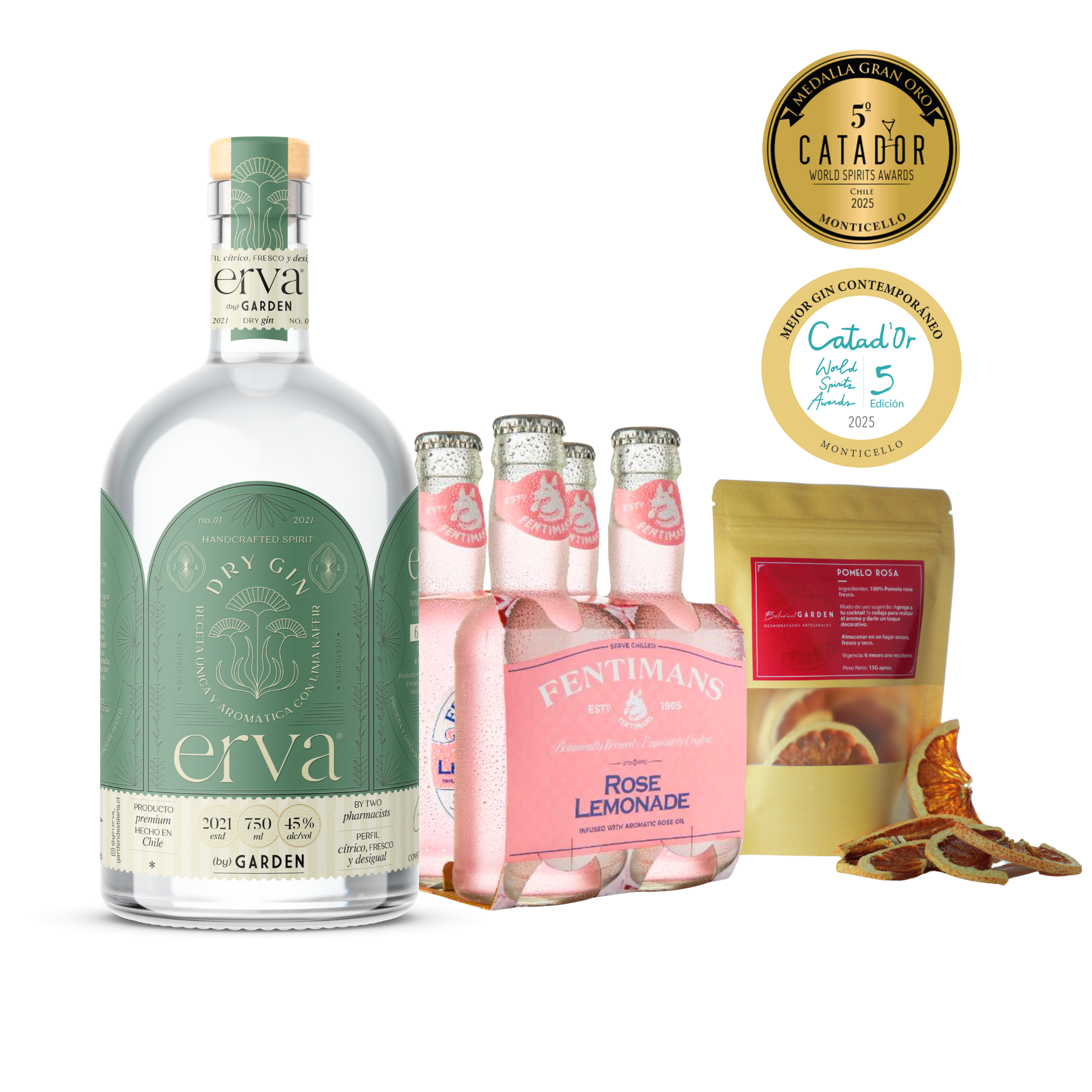 PROMO Gin Erva 750 ml + 4x Fentimans Rose Lemonade 200 ml + Pomelo